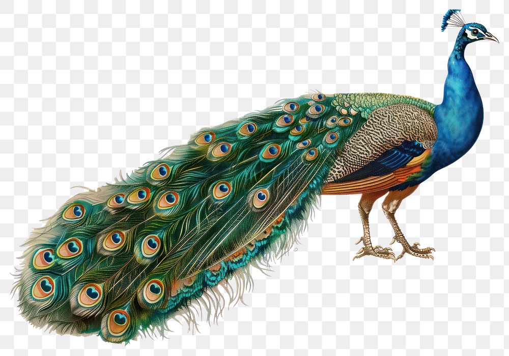 PNG Elegant peacock illustration vibrant colors