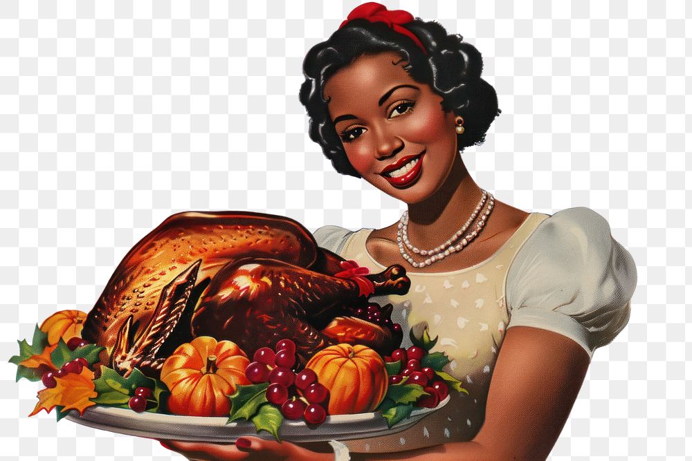 PNG Vintage Thanksgiving woman turkey