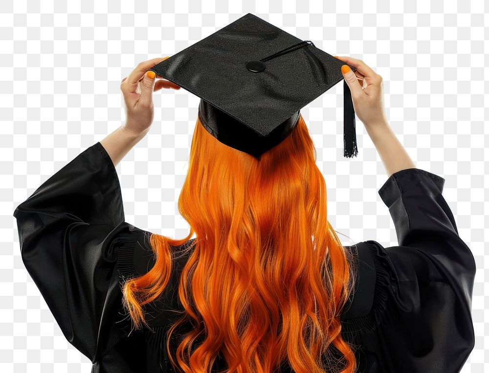 PNG Graduate adjusting cap, vibrant hair