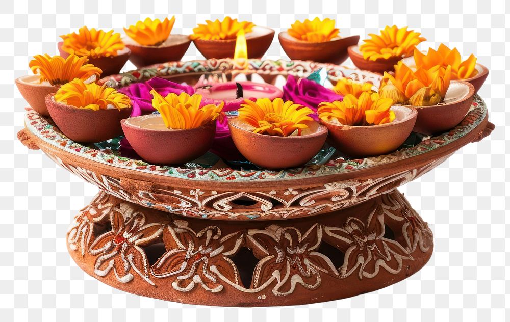 PNG Traditional decorative clay diya arrangement