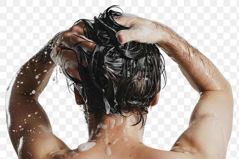 PNG Man washing hair with shampoo