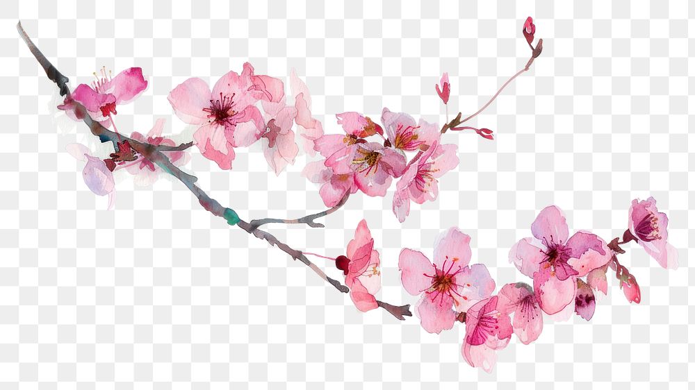 PNG Delicate watercolor cherry blossom illustration