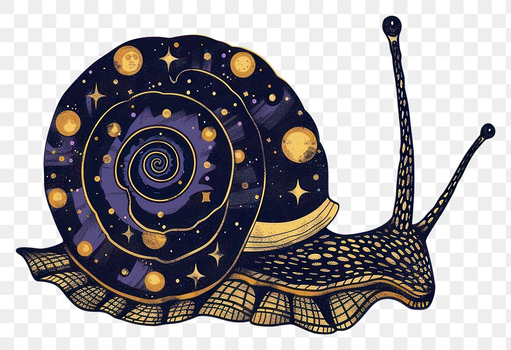 PNG Cosmic snail with celestial design