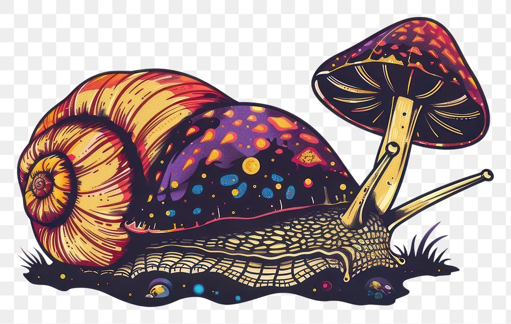 PNG Colorful snail with mushrooms