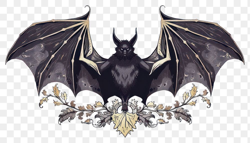 PNG Gothic bat illustration with foliage