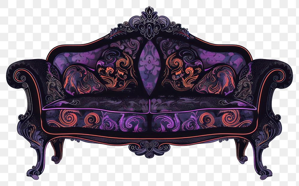 PNG Elegant vintage ornate purple sofa