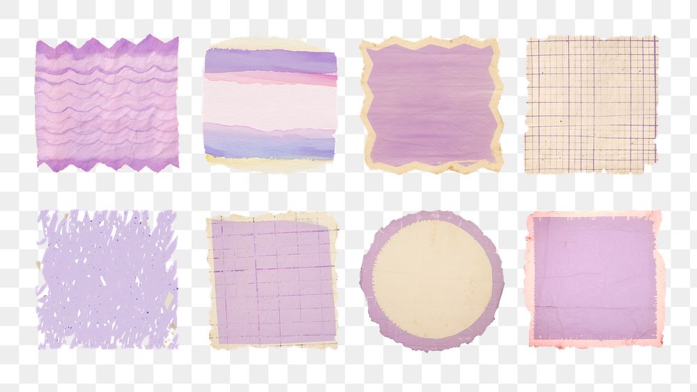 PNG Vintage purple ripped paper element set, transparent background