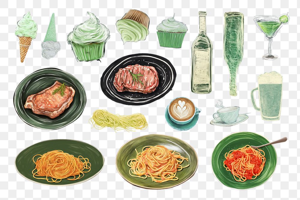 PNG Food and drink element set, transparent background