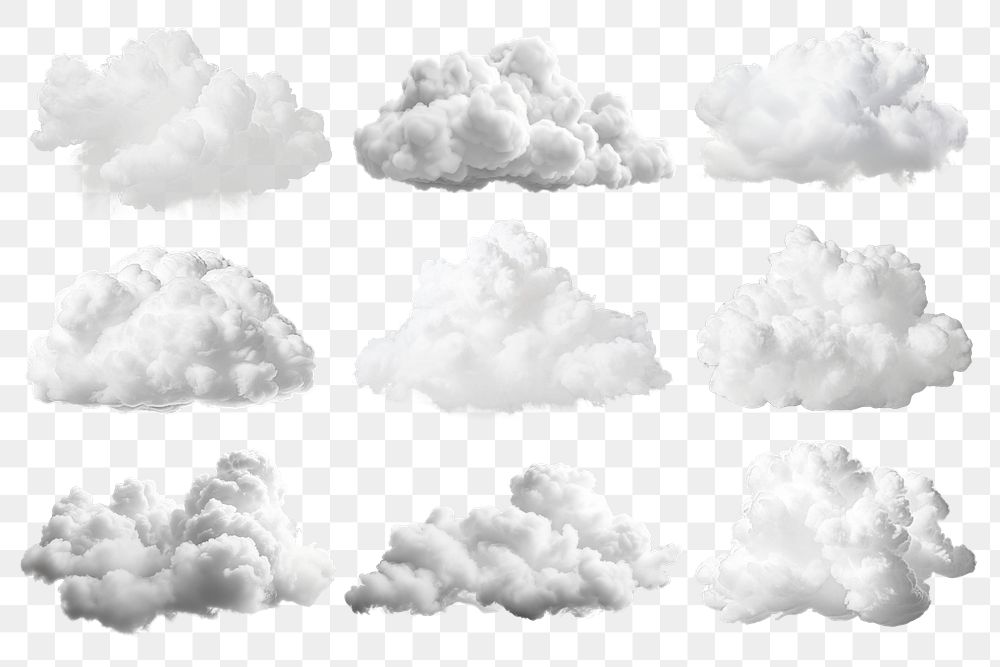 PNG white cloud element set, transparent background