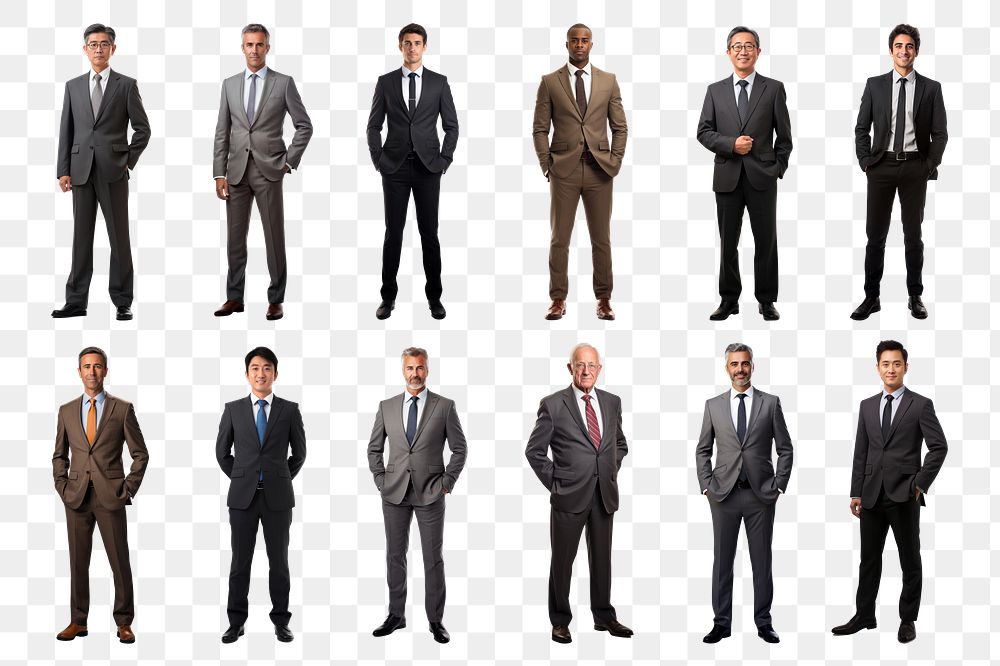 PNG diverse businessmen full body element set, transparent background