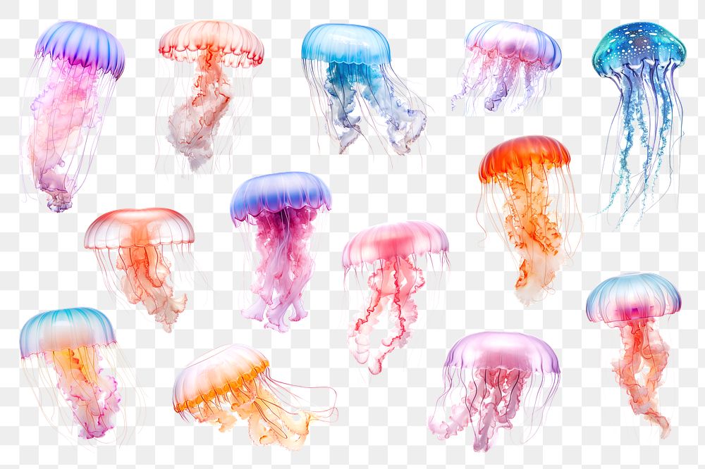 PNG jellyfish element set, transparent background