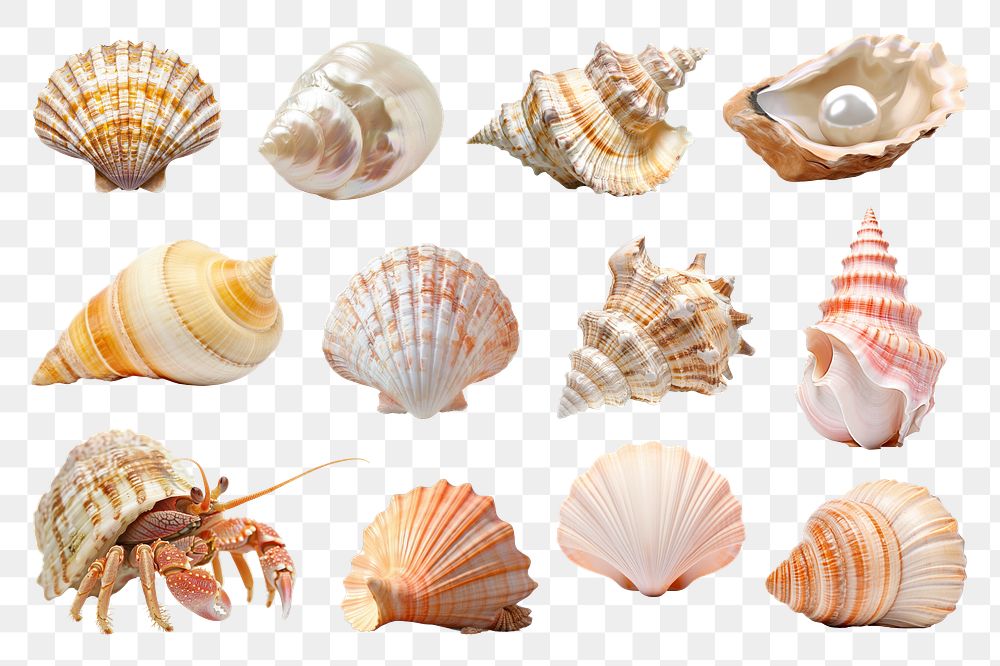 PNG seashell element set, transparent background