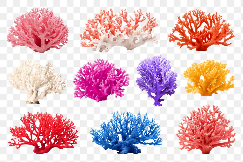 PNG colorful coral element set, transparent background