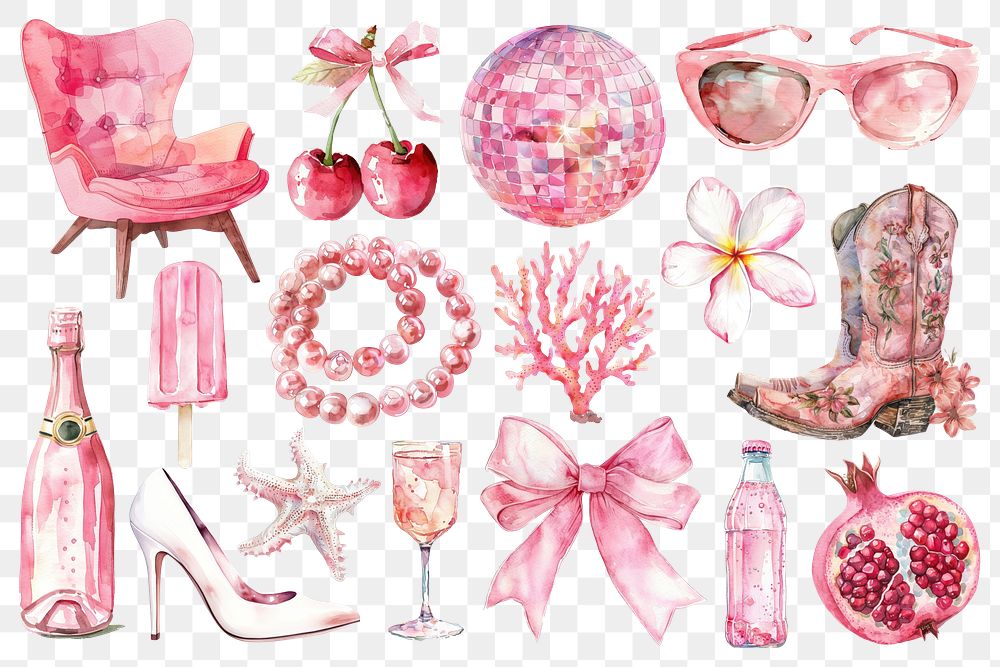 PNG aesthetic strawberry girl element set, transparent background