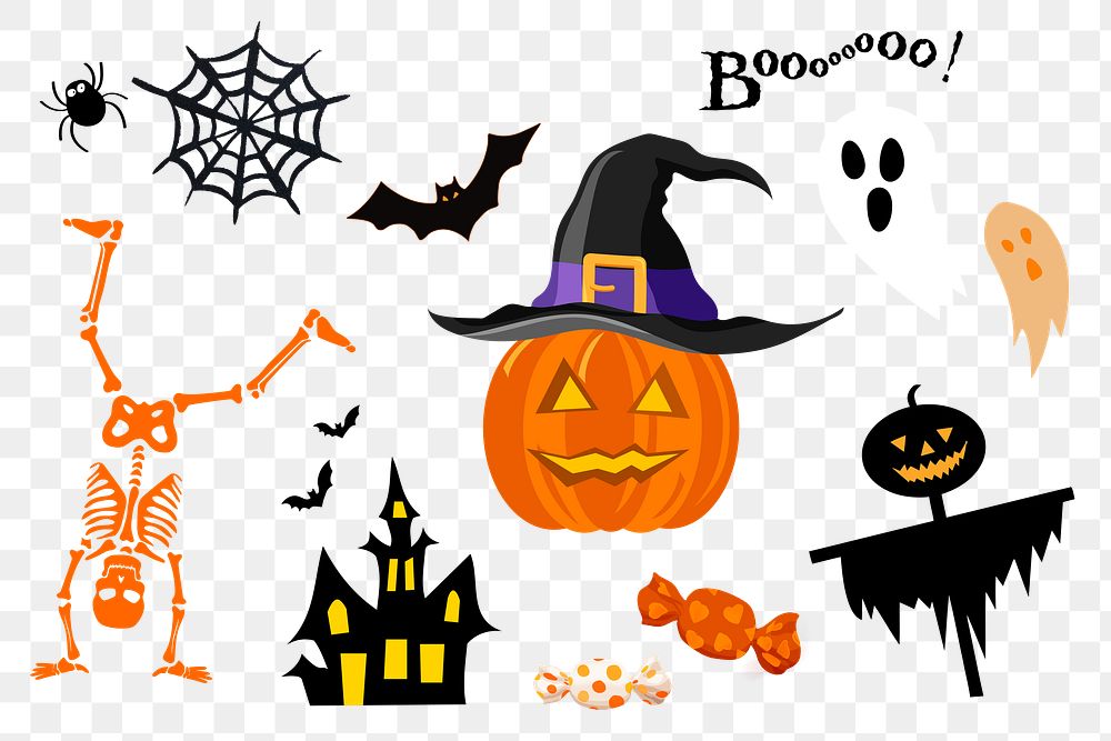 PNG spooky Halloween element set, transparent background