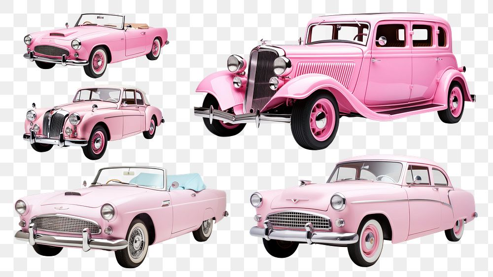 PNG pink vintage car element set, transparent background