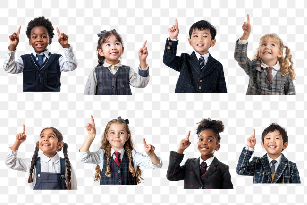 PNG diverse elementary school student element set, transparent background