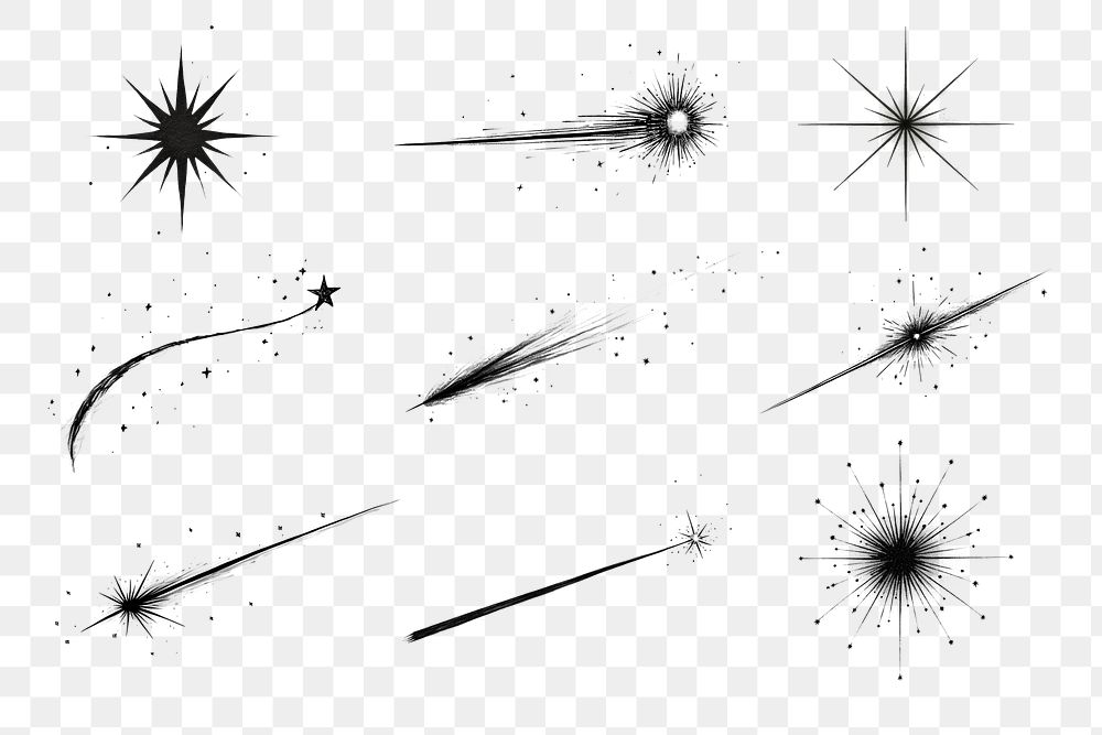 PNG hand-drawn shooting star element set, transparent background