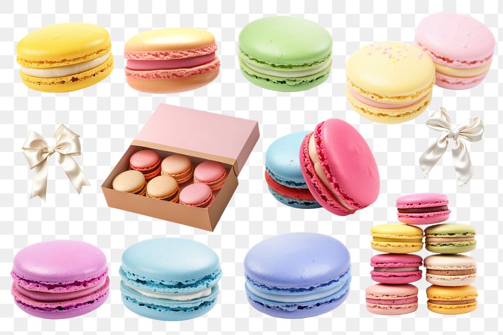 PNG Pastel macaroon   element set, transparent background