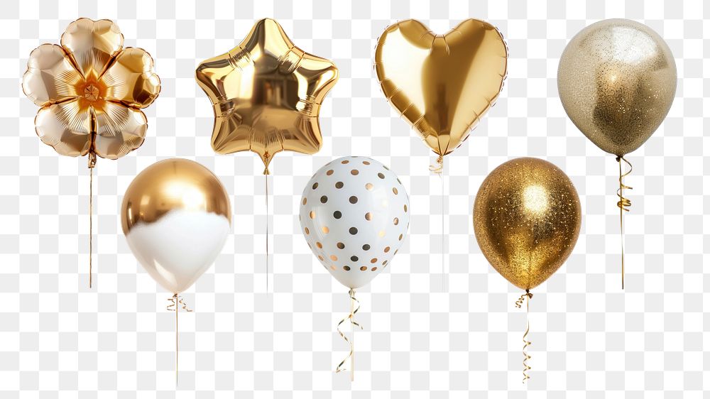 PNG white and gold party balloon design element set, transparent background