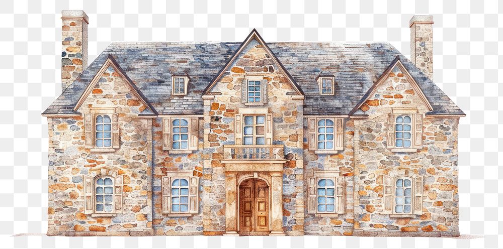 PNG Elegant stone mansion architectural illustration