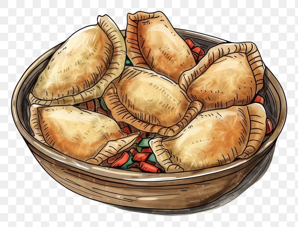 PNG Delicious empanadas in wooden bowl