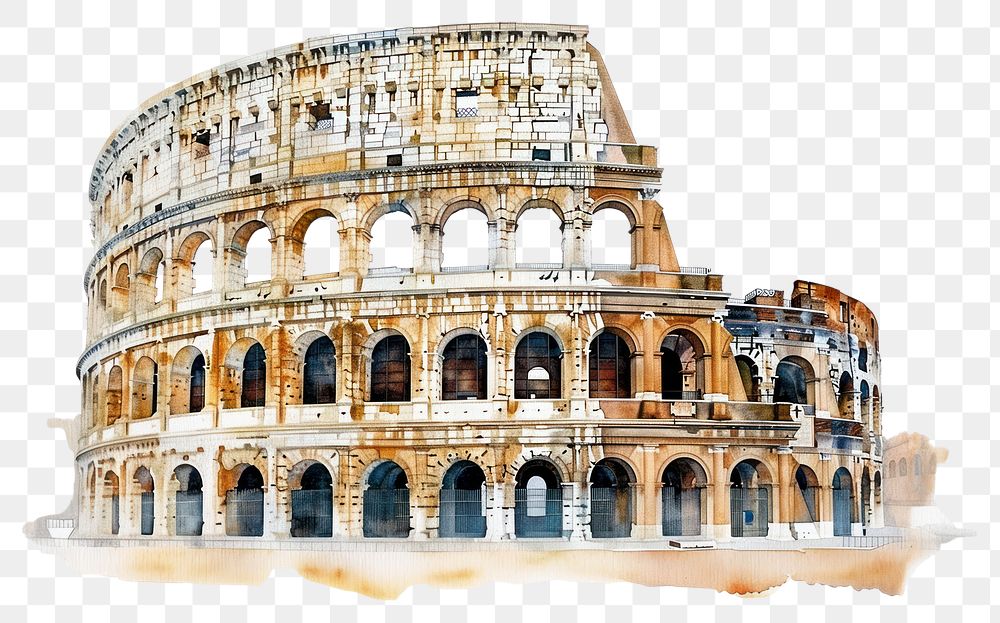 PNG  Historic Roman Colosseum watercolor illustration