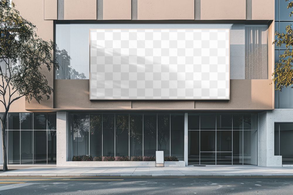 PNG Modern urban shop billboard mockup, transparent design