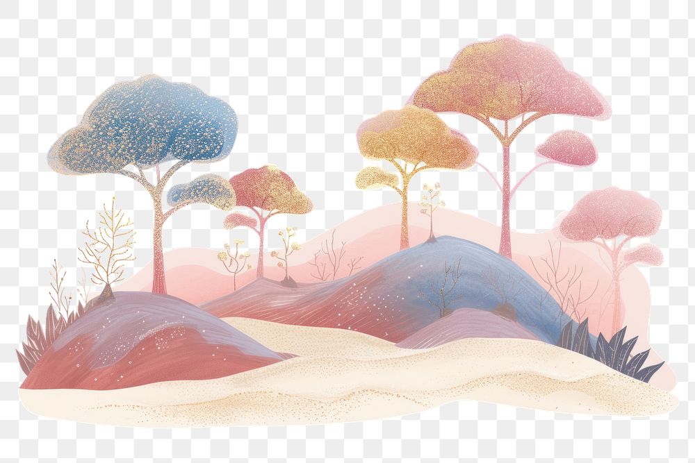 PNG Whimsical pastel landscape illustration, transparent background