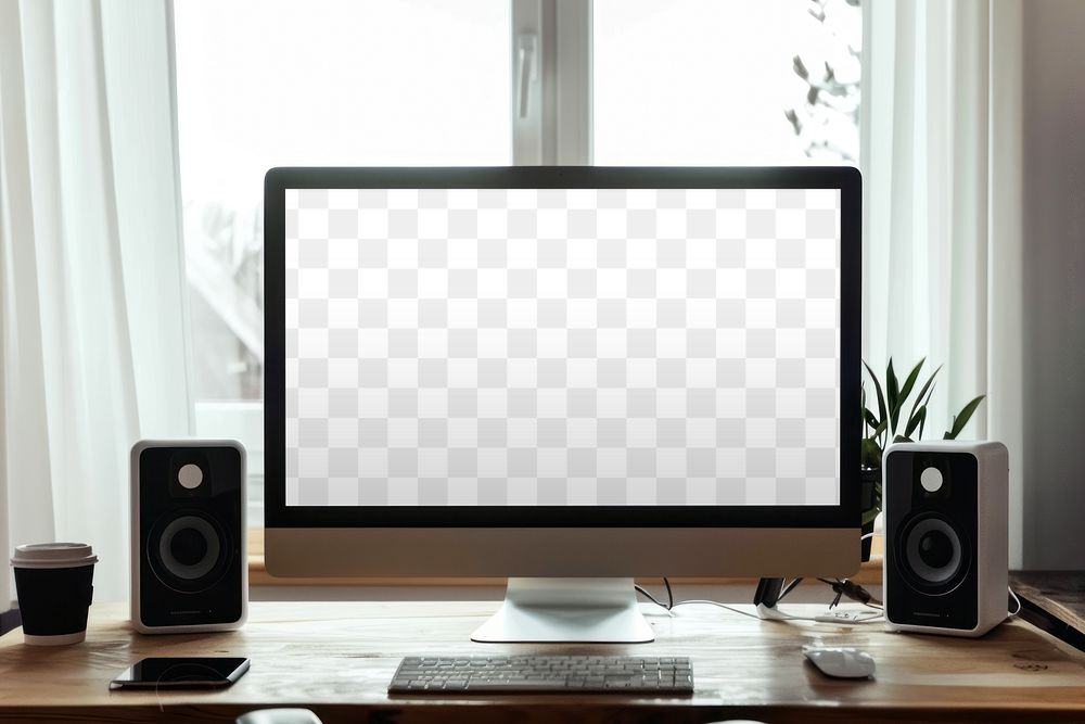 PNG desktop computer screen mockup, transparent design