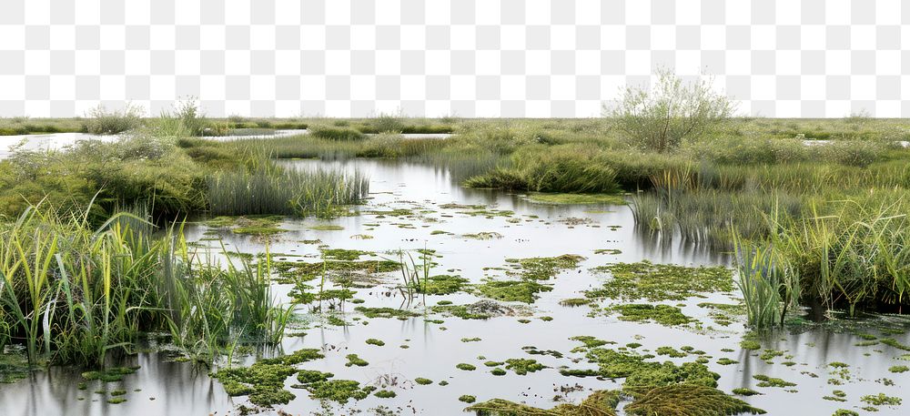 PNG Serene marshland with lush vegetation