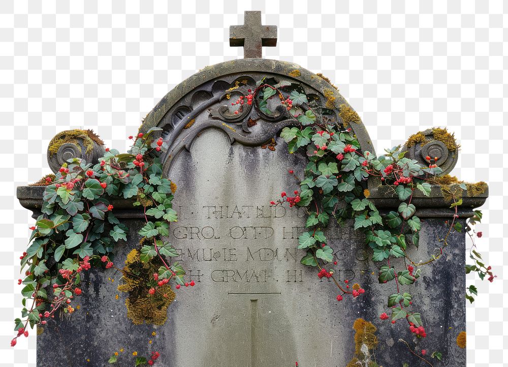 PNG Historic gravestone with lush ivy