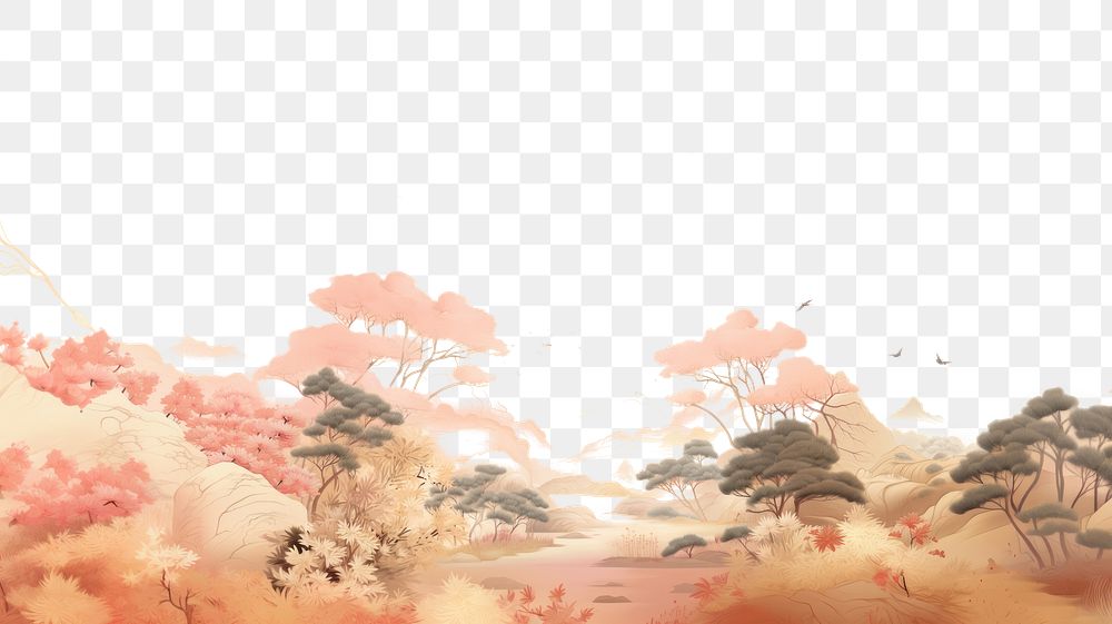 PNG Serene autumn landscape illustration border, transparent background