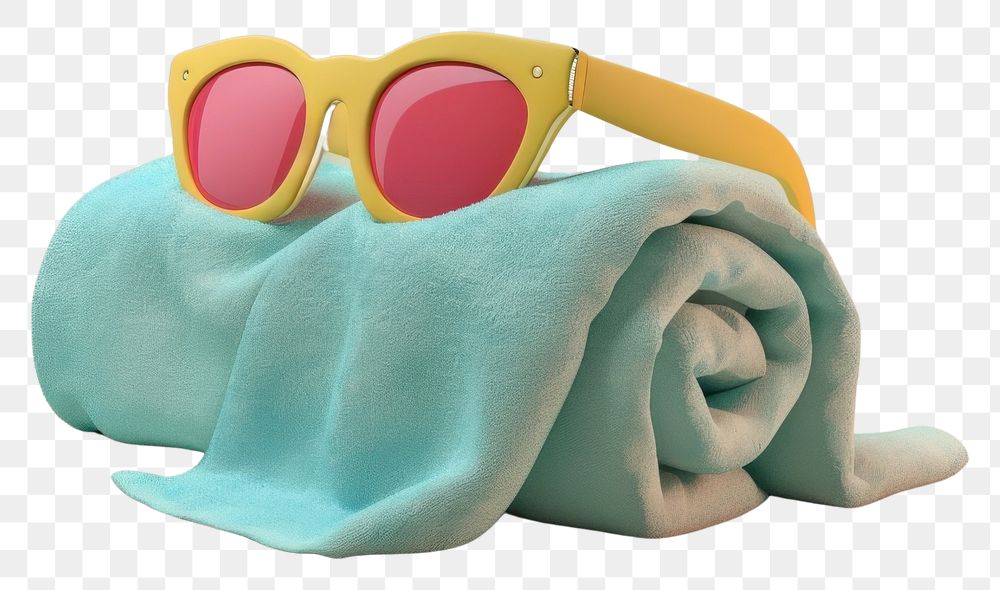 Stylish sunglasses on beach towel