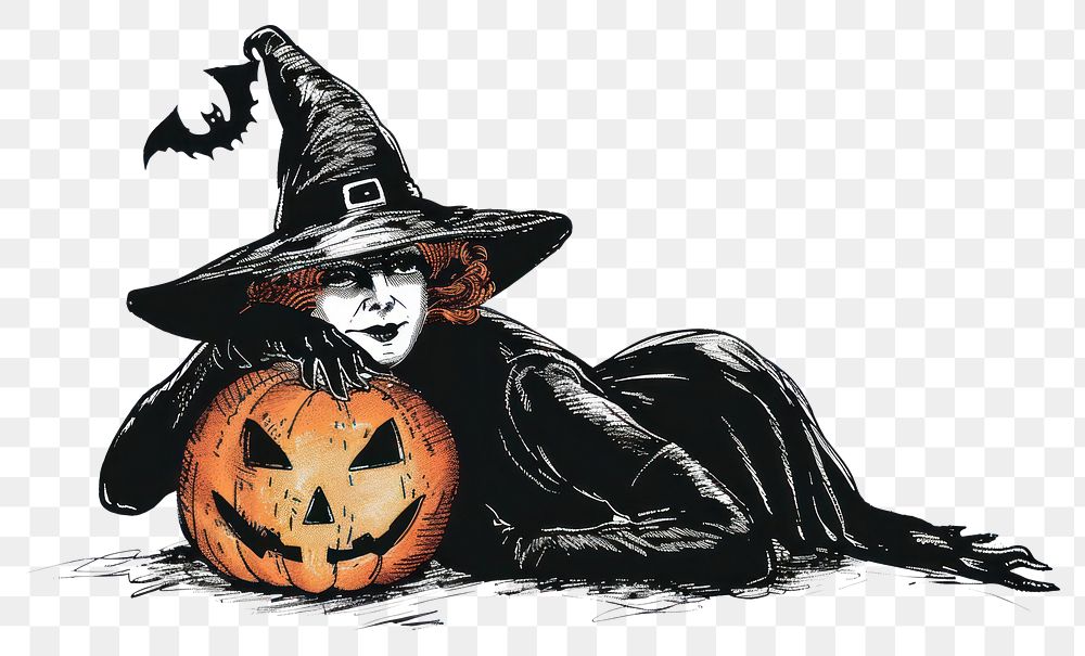 PNG  Witch with pumpkin illustration