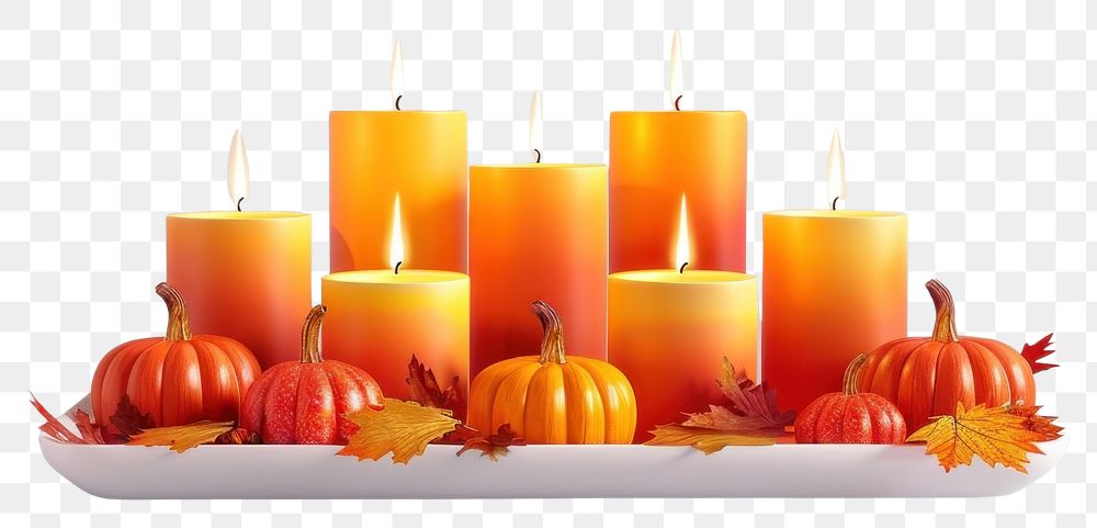 PNG Autumn candles with decorative pumpkins