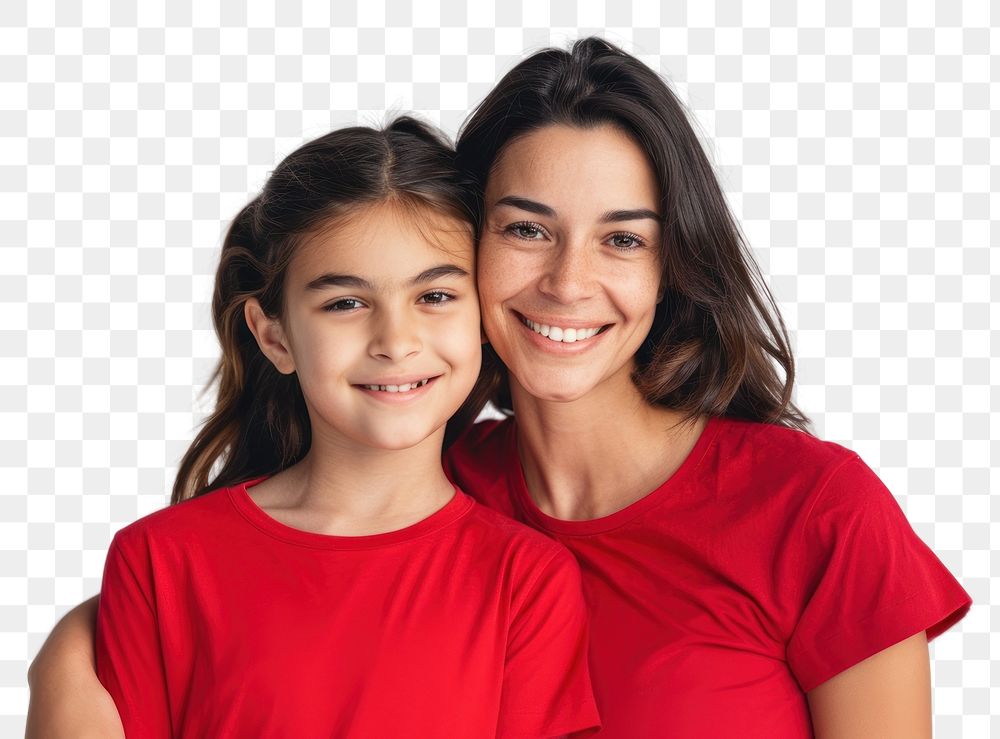 PNG Mother daughter red shirts smiling