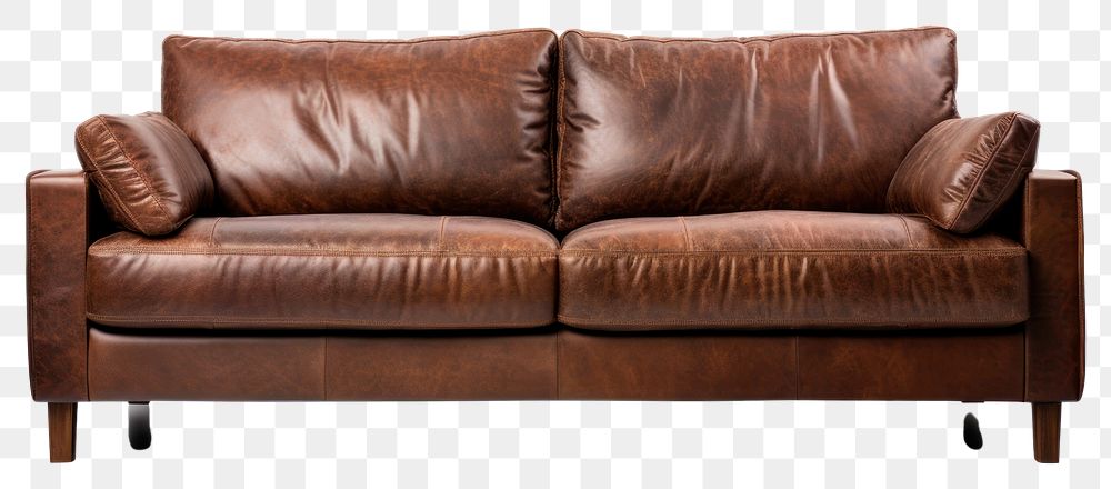 PNG Dark brown leather sofa furniture cushion pillow.