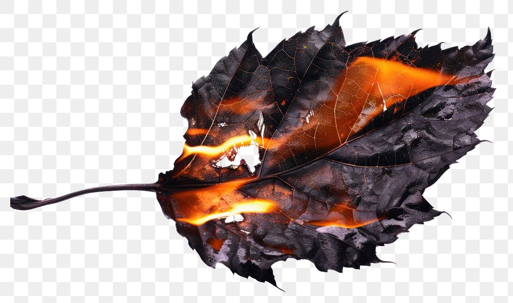 PNG  Burning leaf with fiery veins