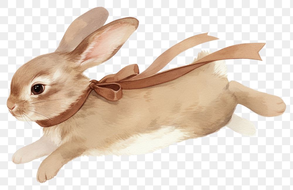 PNG  Cute rabbit with brown ribbon