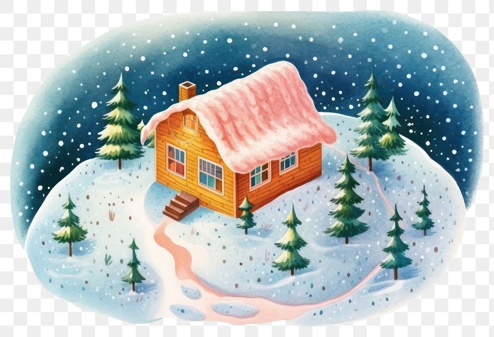 PNG Cozy snowy cabin illustration