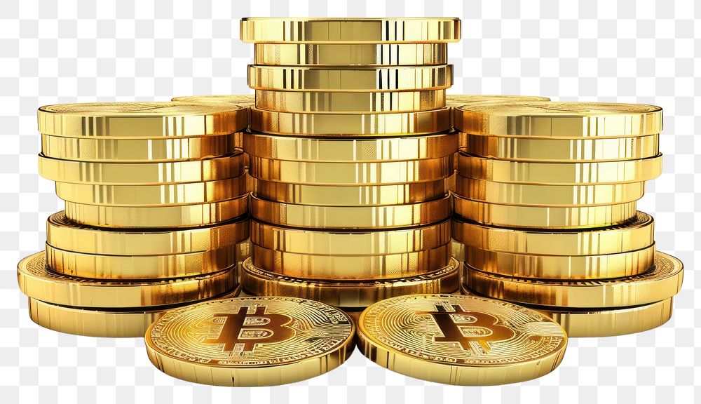 PNG Golden Bitcoin stacks wealth symbol