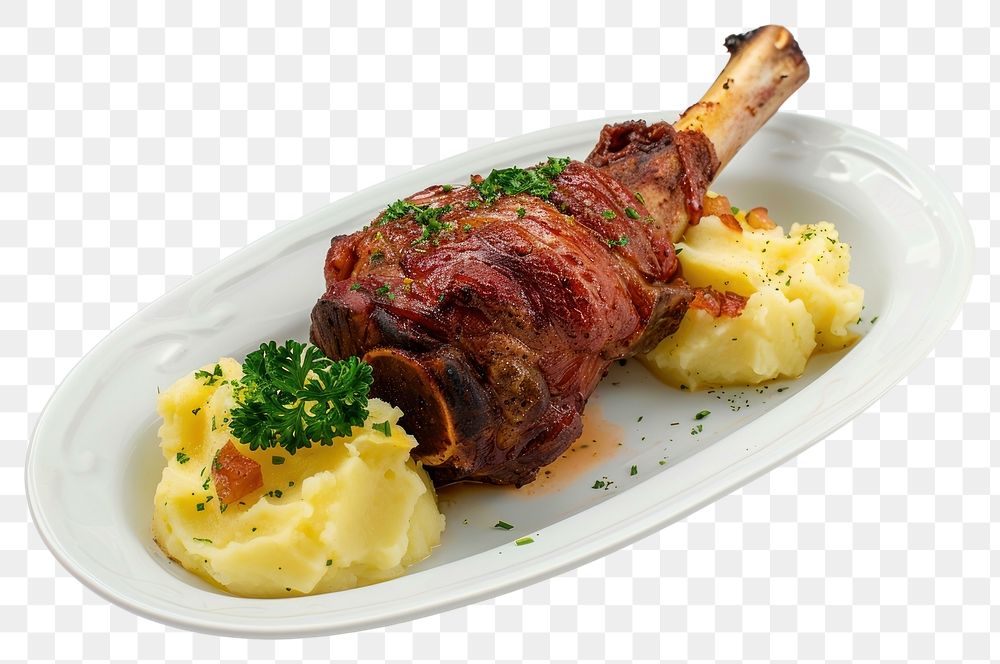 PNG Savory lamb shank with mashed potatoes