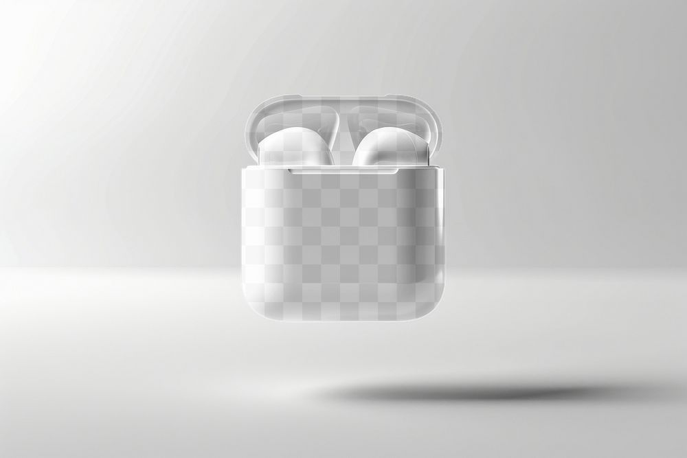 PNG wireless earphones case mockup, transparent design