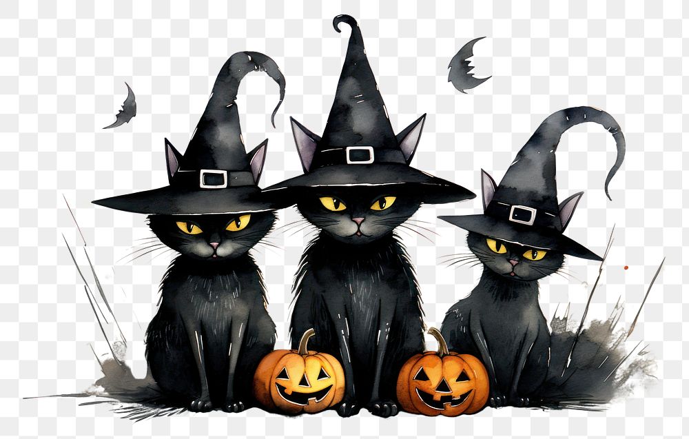 PNG Black cats Halloween pumpkins, transparent background