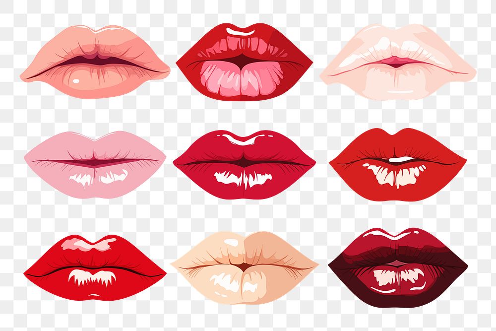 PNG vector aesthetic illustration of a lipstick kiss  element set, transparent background