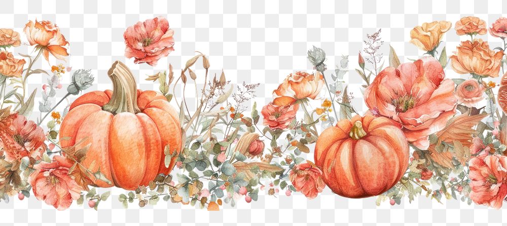 PNG Autumn floral pumpkin illustration