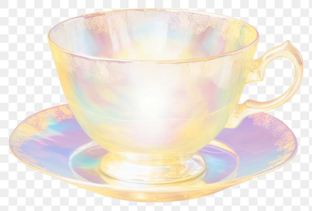 PNG Iridescent teacup with saucer