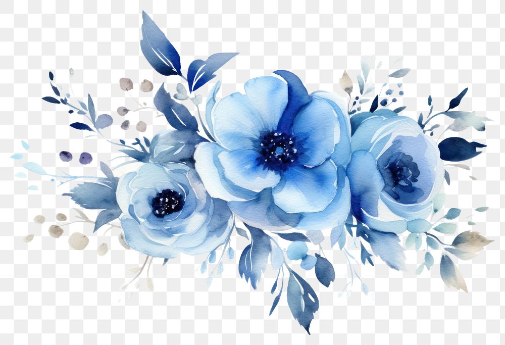 PNG Elegant blue floral watercolor illustration