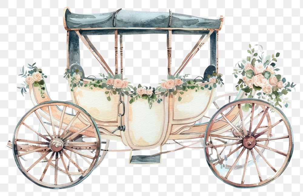 PNG Vintage floral wedding carriage illustration